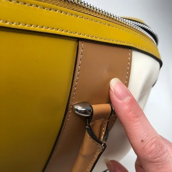 NEW Claudia Firenze Italian Color-block Leather Mustard Satchel Crossbody Purse - Picture 11 of 14